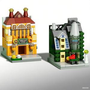 Phong cách Châu Âu kiến trúc phong cách Châu Âu đi bộ đường phố lưu niệm ẩm thực quán cà phê Đồ chơi bộ thu nhỏ khối xây dựng đường phố văn hóa Châu Âu - Product Image 4