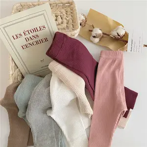 Autumn Fall Color Baby Girl Legging Cotton Baby Girls Ribbed Leggings Striped Kids Pants Children Casual Trousers Solid Knitted