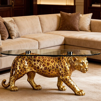 Sculpture de Table Basse ou de Bureau en Bronze, Modèle d'Art de Collection, Design Personnalisable, Peinte à la Main, Animal Léopard Réaliste