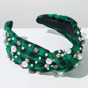 ที่คาดผมแฟชั่นสำหรับวันหยุดประดับพลอยเทียมไข่มุกตาหมากรุกคลาสสิกสำหรับเทศกาลคริสต์มาส - Product Image 6