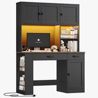 Escritorio Inteligente con Estante Superior, Escritorio para Computadora con Estación de Carga, Luz LED, Porta Revistas, Estantes Ajustables, Mesa de Escritura para Oficina en Casa