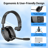 Headset Bluetooth Over Ear untuk Sopir Truk Grosir, Baterai Tahan Lama 85 Jam, Headset Nirkabel Mono Satu Telinga dengan Mic ENC