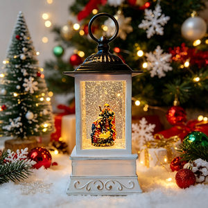 Vintage Style Lantern Christmas Snowfall Ornament Luminous <b>Music</b> <b>Box</b> Desktop Decoration Festival Gift Creative Glass Craft - Product Image 2