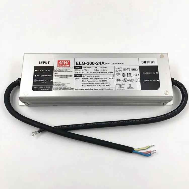 MEANWELL ELG-300 300W 12V 24VLED電源110V/220VAC防水IP67Meanwell調整可能LEDドライバー