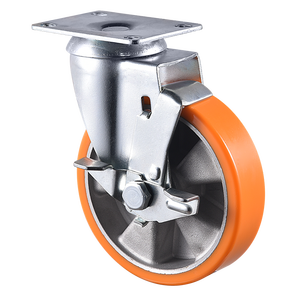 VIMA 75mm 100mm 125mm Orange PU Aluminium Lenkrolle vom Hersteller für Einkaufswagen, Schwerlast-Drehrolle mit Bremse - Product Image 4