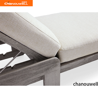 Chaise longue d'extérieur toutes saisons, fauteuil inclinable réglable en aluminium/bois avec coussin confortable