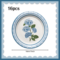 Blauwe bloemen papieren borden hortensia botanische print wegwerpbaar 7 inch 16 stuks decoratief voor buitenfeest tafeldecoratie