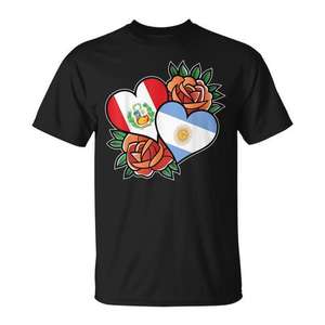 Camiseta con Diseño de Bandera de Perú y Argentina, Mitad Peruanas, Mitad Argentinas, Promocional, Personalizable - Product Image 1