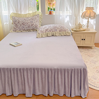 Parure de lit en velours de lait polyester, motif floral coréen évidé et sculpté, 4 pièces, housse de couette d'hiver en polyester