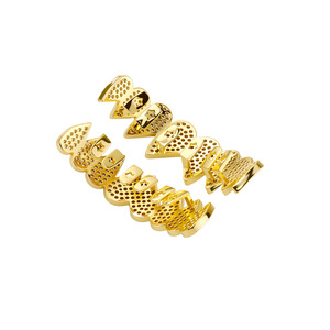 Grillz para dientes con forma de corazón, microincrustaciones de circonita, grillz de oro y plata, accesorio de fiesta hip hop para dientes, unisex - Product Image 3