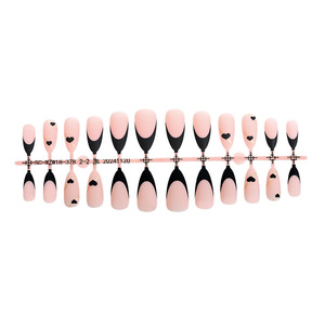 <span class=keywords><strong>Uñas</strong></span> Postizas Francesas Negras, Fabricante de <span class=keywords><strong>Uñas</strong></span> Postizas de Cobertura Completa, Forma de Almendra, Francesas Escarchadas, 24 Piezas, <span class=keywords><strong>Diseño</strong></span> de Corazón de San Valentín - Product Image 5