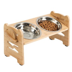 Soporte de madera elevado para comederos de mascotas, estación de alimentación doble para gatos - Product Image 5