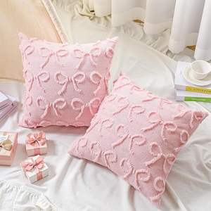 Funda de Almohada con Lazo Rosa, Felpa Suave, Decoración <span class=keywords><strong>Coqueta</strong></span> para Habitación de Niñas, Estilo Preppy - Product Image 5
