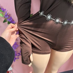 कॉमेलुकिन फैशन सेक्सी महिलाओं गहरी v गर्दन के फर एक टुकड़ा प्लेसूट जुम्पर - Product Image 5