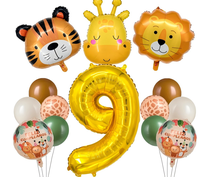 Ballons en aluminium sur le thème des animaux de la savane : Lion, girafe, zèbre, singe, tigre, éléphant pour décorations de fête d'anniversaire sur le thème du zoo pour enfants