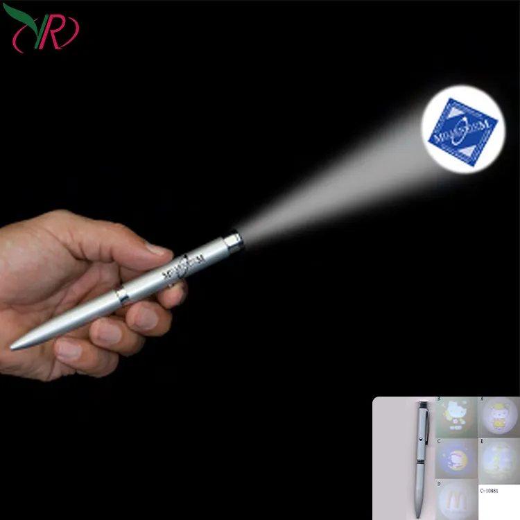 Caneta de projeção com logotipo personalizada, caneta esferográfica promocional com lanterna de metal de cores diferentes