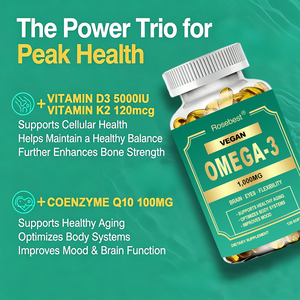 Gélules végétaliennes Oméga-3 à marque privée 1000mg Huile d'algues et de lin <span class=keywords><strong>DHA</strong></span> EPA <span class=keywords><strong>ALA</strong></span> avec D3 K2 CoQ10 – Complément pour le soutien du cerveau, des yeux et des os - Product Image 3