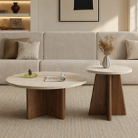Ensemble de tables basses rondes en bois modernes avec rangement, taille et couleur personnalisables, meubles de salon