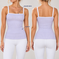 Débardeur de yoga personnalisé à rayures et col carré pour femme, coupe ajustée, longueur longue, pour l'entraînement, marque privée, fabricant OEM ODM