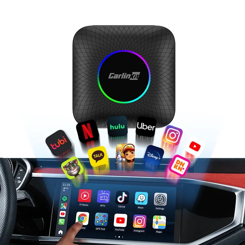 กล่องมัลติมีเดียรถยนต์กล่องบลูทูธสเตอริโอ Ai ทีวี YouTube Auto Netflix ไร้สาย4G 64GB CarPlay carlinkit เล่นในรถยนต์สิ่งแวดล้อม