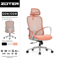 Chaise de bureau ergonomique ZOTER à dossier haut en maille respirante, appui-tête et accoudoirs réglables, options multicolores modernes, pour la maison, le bureau et l'hôtel