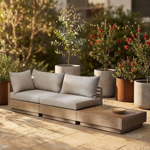 Elegante Set di Divani Minimalisti con Struttura in Teak <span class=keywords><strong>e</strong></span> Cuscini Beige in Tessuto ad Asciugatura Rapida, Arredamento da Esterno <span class=keywords><strong>per</strong></span> Giardino <span class=keywords><strong>e</strong></span> Terrazza - Product Image 1