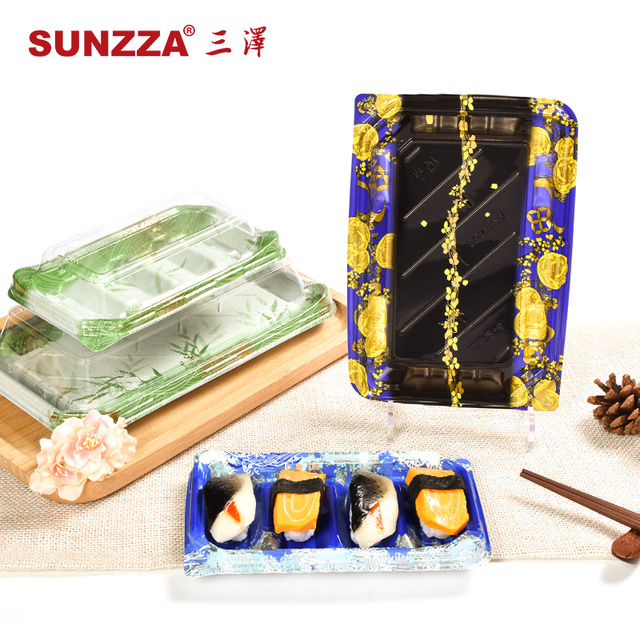 Sunzza Package Recyclable Plastic PET Sushi Packing Box Take Away Disposable Plastic Sushi Tray Japanese Style Luxury Sushi Box