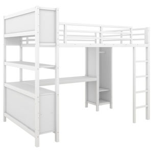 OEM & ODM Support Lit mezzanine complet avec <span class=keywords><strong>armoire</strong></span> de bureau pour adultes Blanc Économiseur d'espace Lits mezzanine Bureau à domicile Utilisation scolaire - Product Image 2