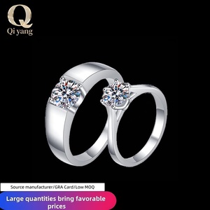 Anelli di coppia aperti in argento 925 in stile coreano con Moissanite-coppia di diamanti Unisex - Product Image 1