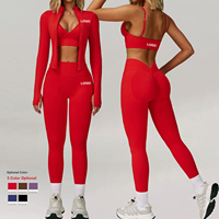 Vêtements de yoga ajustés sans couture avec logo personnalisé pour femmes, vêtements de sport à séchage rapide, tenue de course en plein air, ensemble de yoga 3 pièces avec veste et leggings