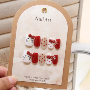 <span class=keywords><strong>Uñas</strong></span> Postizas Hechas a Mano, Cortas y Cuadradas, con Diseño <span class=keywords><strong>de</strong></span> Hello Kitty, Cerezas y Estrellas, <span class=keywords><strong>Uñas</strong></span> Acrílicas Lindas para Niñas - Product Image 6