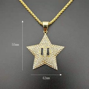 Hiphop Blink White Crystal Gold Plated Necklaces Jewelry Stainless Steel Star Pendant Necklace - Product Image 5
