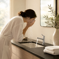 Robinet de lavabo moderne en cuivre chromé à 1 poignée, mitigeur de douche à main monté sur le comptoir, avec valve en céramique, pour salon, hôtel, salle de bain