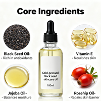 100% padat dingin, minyak biji hitam Nigella Sativa murni bau segar, cairan asam hialuronat untuk perbaikan Kulit Wajah & Tubuh melembabkan