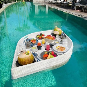 PE Rattan Basket Hotel Swimming Pool <b>Floating</b> Tray for Breakfast Afternoon Tea Water Serving Plate Storage Tray for Hotel Villa - Product Image 1