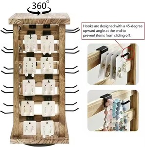Soporte de exhibición de joyería de madera de color roble personalizado 42 ganchos extraíbles para tienda de pendientes y jaulas de almacenamiento - Product Image 5
