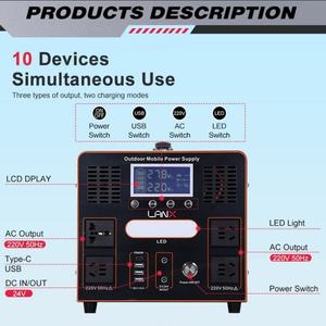 Glamping 200W 300W 600W 1000W 2500W LiFePO4 Portable Solar Power <b>Station</b> with Solar Panel Iron QC3.0-PD Fast <b>Charging</b> - Product Image 4