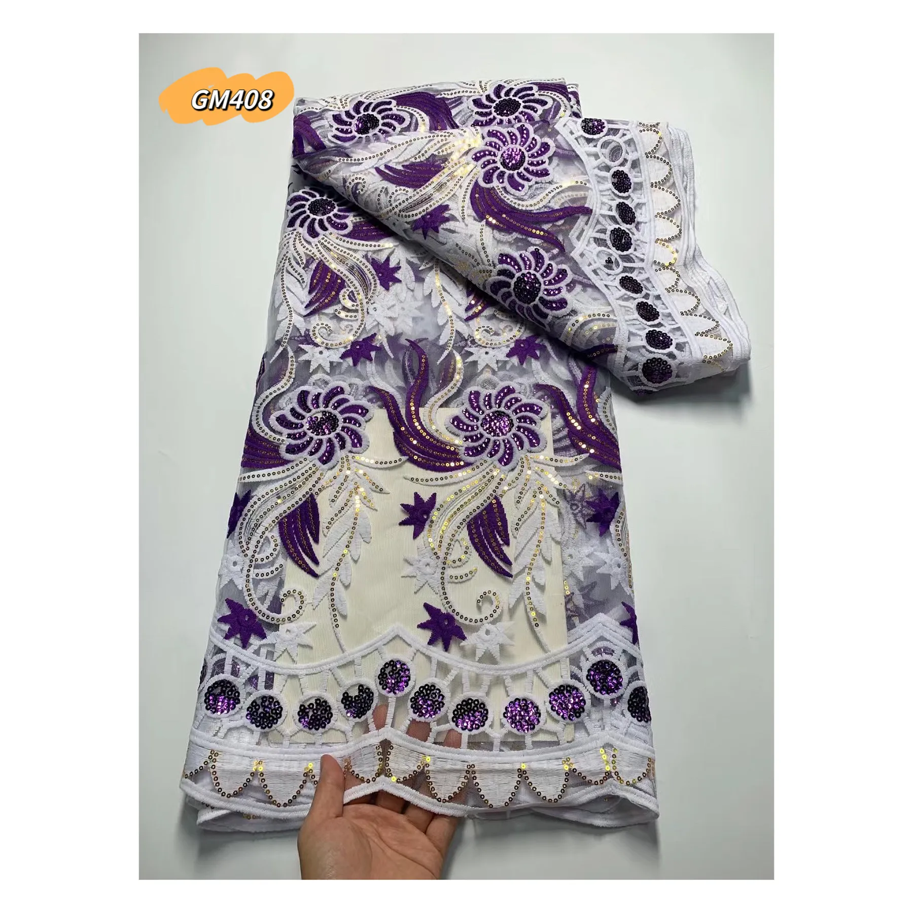 Embroidered latest soft cord lace with chiffon guipure cord lace African fabric for women dressing fabric sequins tulle