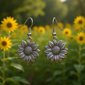 E2548 Orecchini pendenti con fiore in argento antico per donna, gioielli vintage in lega di zinco da indossare tutti i giorni - Product Image 2