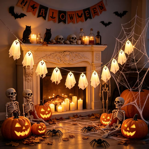 Guirnalda de Luces LED con Forma de Fantasma para Halloween, Luces Cálidas Blancas, Funciona con Pilas, 8 Modos, Decoración Espeluznante para Fiestas de Halloween y Hogar - Product Image 3