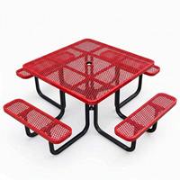 Table de pique-nique en métal de qualité commerciale robuste pour l'extérieur, 4 pieds, 6 pieds, 8 pieds, avec banc, table à manger en acier pour l'extérieur avec trou pour parasol