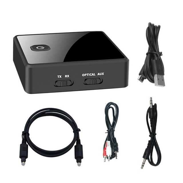 BT 5.0 Transmitter Receiver 2 in 1 Wireless Audio Adapter (3.5mm RCA Optical AUX) with LED Indicator Low Latency 10M Range