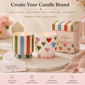 Venta al por Mayor OEM ODM, Frascos de Cerámica para Velas Pintados a Mano con Diseño de Corazón, Rayas y Puntos, Color Personalizado, Paquete de Regalo, Decoración del Hogar, Jalo LZ-1 - Product Image 6