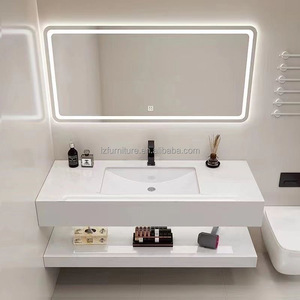 Factory Direct Modern Wall-Mounted Marble Bathroom <b>Vanity</b> with Hotel Makeup <b>Table</b> Sink and LED Smart Makeup <b>Mirror</b> - Product Image 6
