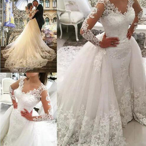 Abito da sposa da donna nuovo stile 2026, senza schienale, a maniche lunghe, con strascico, <span class=keywords><strong>taglie</strong></span> <span class=keywords><strong>forti</strong></span>, personalizzabile dal produttore - Product Image 3