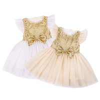 Gold Kleinkind Mädchen Rüsche Pailletten Tutu Kleid Kinder Prinzessin Ziemlich Kleid Gold Dot Besondere Blume Mädchen Süße Hochzeit Kleid
