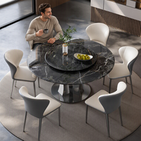 Ensemble Table et Chaises de Salle à Manger en Pierre Légère de Luxe, Table Ronde en Marbre Moderne et Simple pour Petit Appartement avec Plateau Tournant