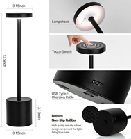 Lampe de table en fer sans fil à commande tactile LED, portable, 3 couleurs, gradation progressive, alimentée par batterie, moderne, rechargeable 5V