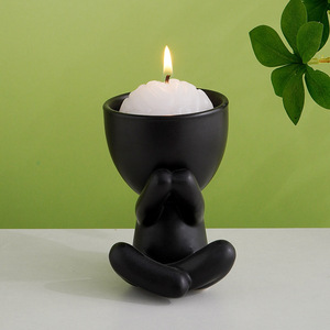 Décoration <span class=keywords><strong>de</strong></span> bureau, chambre, balcon – Bougeoir en céramique créatif et minimaliste, finition mate, motif figurine assise, style nordique - Product Image 5