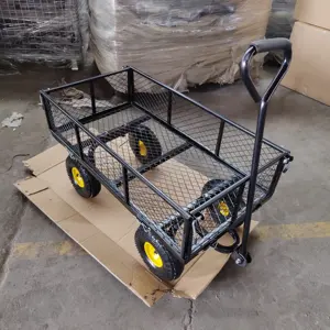 Heavy Duty Home Garden Wagon Cart Garden Hand Trolley 3.50-4 Pneumatic 4 Wheel Platform